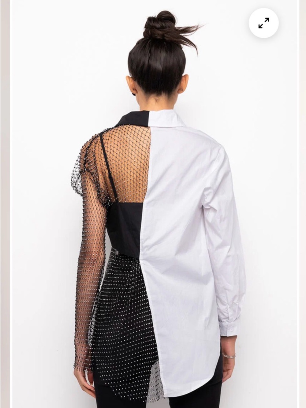 Akira sz L Bite Me Half Rhinestone Top Mesh Poplin Long Sleeve - Picture 2 of 10